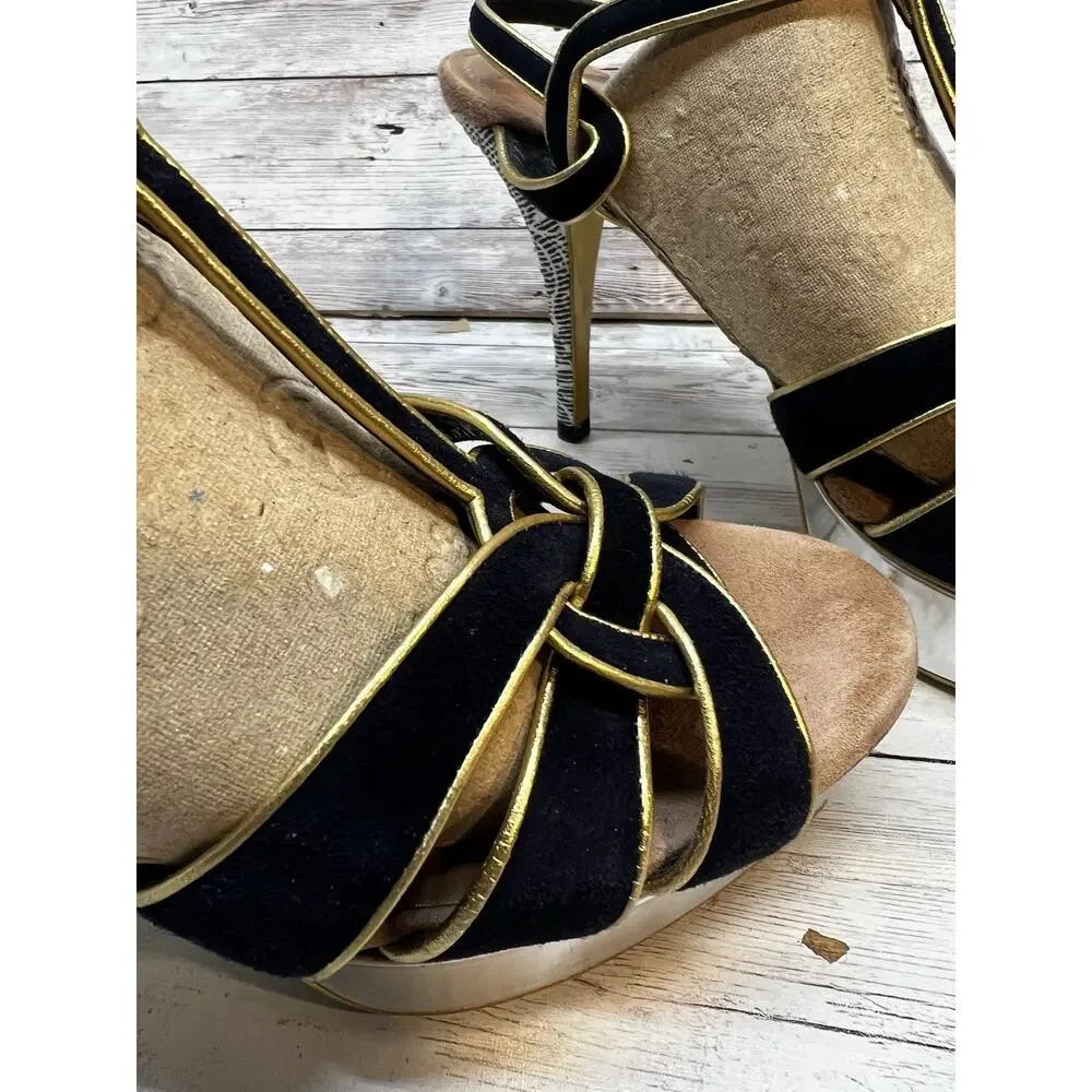 Saint Laurent YSL Tribute Platform Leather Sandal Heels Sizd EU 37.5 - Picture 6 of 11